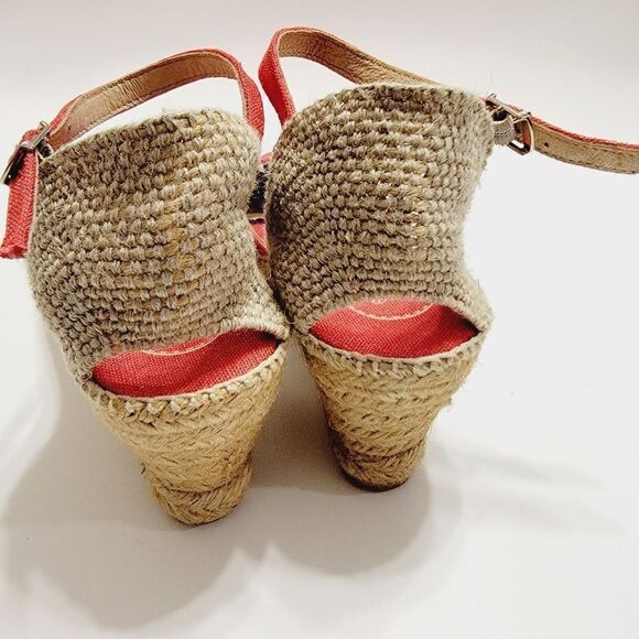 Toni Pons Caldes Red Linen Wedge Sandal Size 8 - Picture 4 of 11